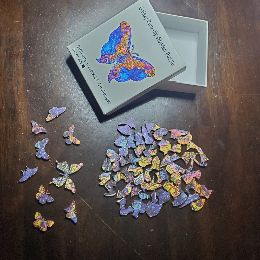 Galaxy Butterfly Wooden Puzzle - Purple & Yellow - Picture 4 of 5